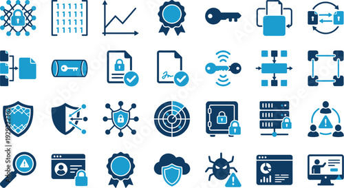 Set of 30 Cybersecurity and Data Protection Icons Vector