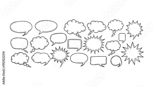 Dialogue Bubbles for Visual Communication: A set of varied, hand-drawn dialogue bubbles ready for conveying thoughts, ideas, and conversation in visual content, enhancing communication and engagement.