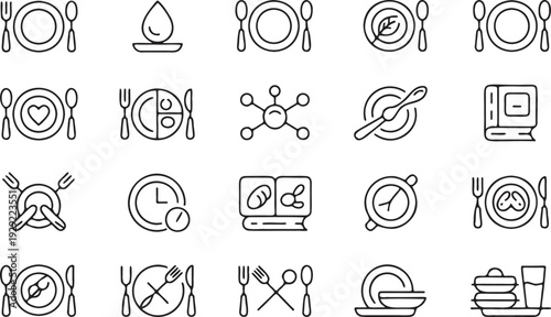 Restaurant and Dining Line Icon Set