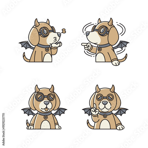Cartoon dog superhero character illustrations set with copy space