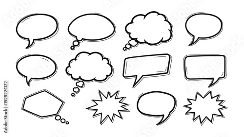 Speech Bubbles Collection: A collection of various hand-drawn speech bubbles, perfect for conveying thoughts, ideas, and dialogue in creative designs.