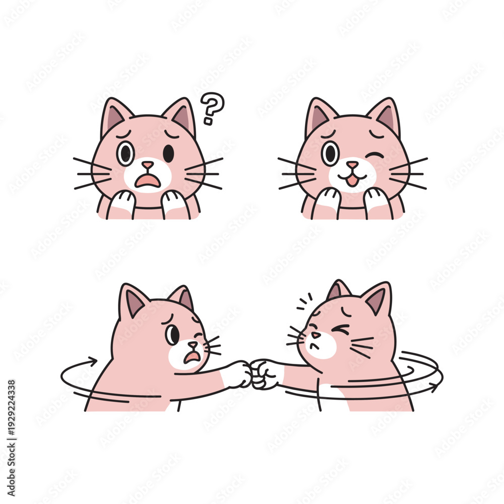 Fototapeta premium Cartoon cats in a puzzled and playful fight with confused expressions