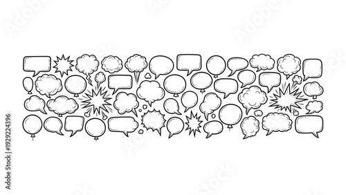 Chat Bubble Collection: An array of blank chat bubbles, each with a unique shape, ready to convey messages, thoughts, and ideas in a dynamic visual display.