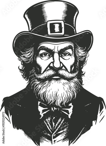 Irish Gentleman Leprechaun Portrait For Saint Patrick Day Vintage Retro Vector Engraving Illustration Poster Print Tshirt Card. Vector illustration