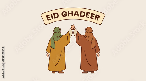 Eid Ghadeer vector illustration with traditional Middle Eastern attire, unity symbolism, Islamic celebration design, cultural heritage artwork, religious, Shia Muslim event concept vector