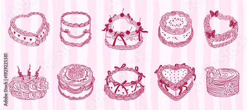 floral cake vintage style hand drawn doodle sketch vector illustration collection set