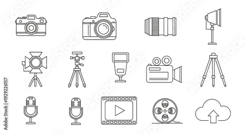 Collection of various video and photo shooting icons illustration