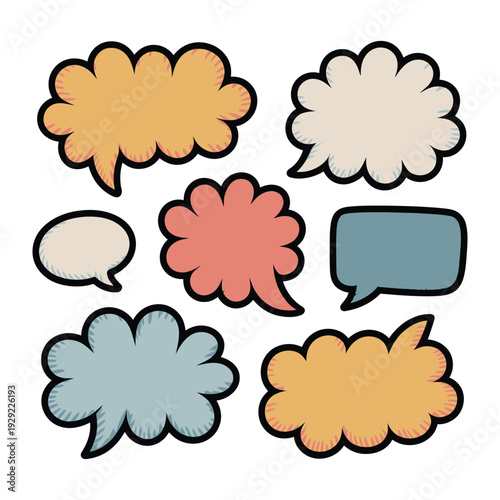 Speaking Clouds: Colorful speech bubbles. Perfect for conveying ideas, thoughts, or conversations in a dynamic and visually appealing manner.