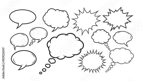 Thought Bubbles: A collection of various hand-drawn thought bubbles, ready to convey thoughts, ideas, and messages, offering versatility for any creative project.