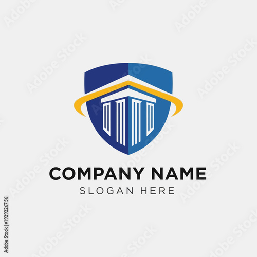 Blue Shield with Bank Building Logo.