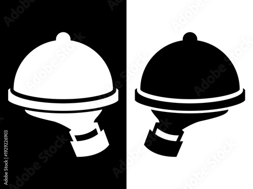 Black and white Silhouette Icon of Restaurant Serving Tray with Dome Cloche Cover
