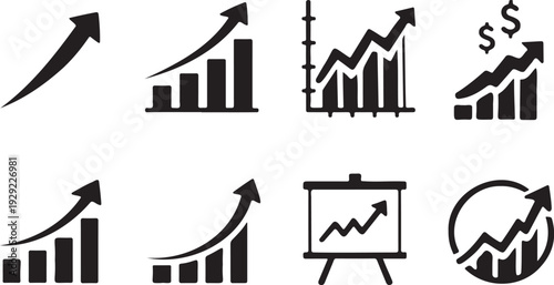 Business startup and growth icon set minimal, Career ladder and achievement symbols, Corporate progress icons silhouette