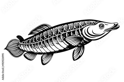 arapaima silhouette line art vector illustration