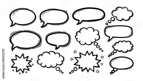 Speech Bubbles: A collection of various hand-drawn speech bubbles and thought bubbles. Ready for creative expression.