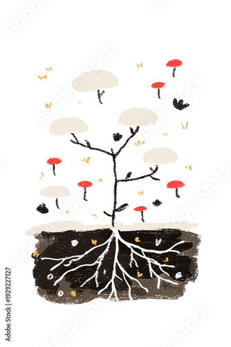 Minimal Mycelium Network Connecting Forest Mushrooms