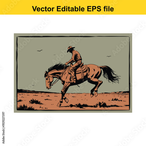 Cowboy Riding Horse Illustration - Vector Graphic Design