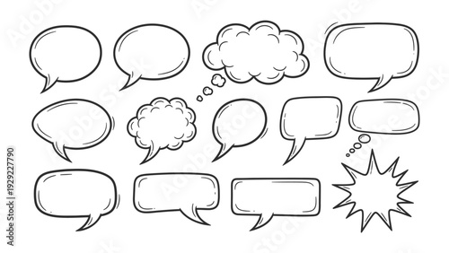 Dialogue Bubble Collection: A collection of various dialogue bubbles, a versatile graphic resource for conveying thoughts, ideas, and speech. Perfect for communication and expression.