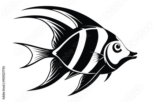 angelfish silhouette line art vector illustration