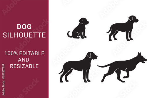 Dog Life Stages Silhouette Growth Cycle from cute Puppy to Adult Labrador can be use able for Veterinary and Pet Care Branding