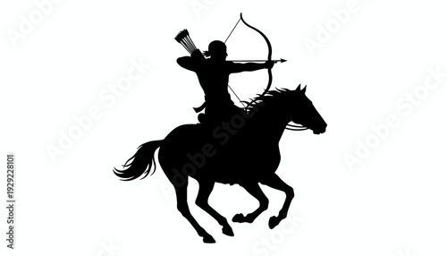 Mounted Archer Vector – Horseback Warrior, Archery Silhouette, Historical Combat Graphic