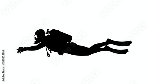 Scuba Diver Vector – Underwater Exploration, Swimming Silhouette, Marine Biology Graphic