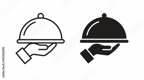 Food Service Vector – Hand Holding Cloche, Hospitality, Restaurant Dining Graphic