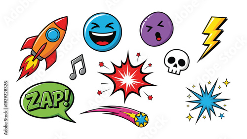 Comic Icons Galore: A vibrant collection of comic book icons, each brimming with personality and energy, perfect for adding a pop of fun and flair to any project.