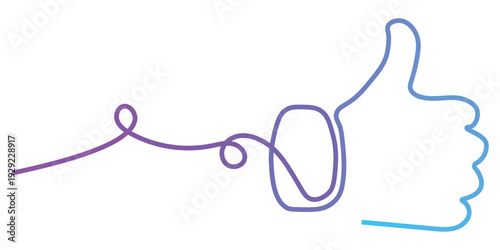 Vibrant gradient continuous line drawing of a thumbs up gesture symbolizing approval and positivity