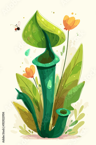 Minimal Pitcher Plant Botanical Vector Illustration