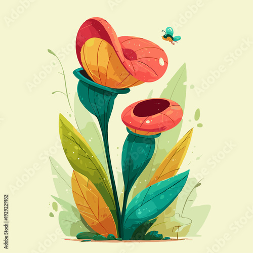 Minimal Pitcher Plant Botanical Vector Illustration