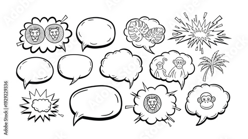 Talking Bubbles Set: A collection of various comic-style speech bubbles, perfect for conveying thoughts, dialogue, and ideas in a dynamic, illustrative manner. 
