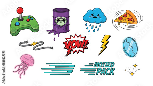 Whimsical Icon Collection: A vibrant collection of playful and quirky icons, each with a unique personality, set against a clean and versatile background.