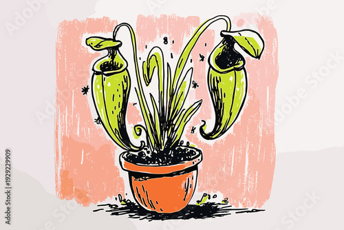 Minimalist Carnivorous Pitcher Plant Vector Illustration