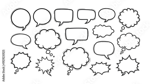 Dialogue Bubbles: A collection of various blank thought and speech bubbles, perfect for conveying messages and ideas in creative communication.