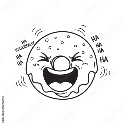 Hysterical laughing donut cartoon character with copy space