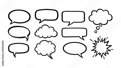 Comic Speech Bubble Collection: A diverse compilation of speech bubbles, perfect for conveying thoughts, dialogue, and expressive communication in comics, illustrations, and design projects.