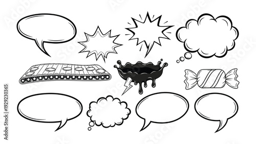 Pop Art Dialogue: A captivating display of speech bubbles, ready to convey thoughts, ideas, and expressions. A selection of speech bubbles offers room for creative text. 