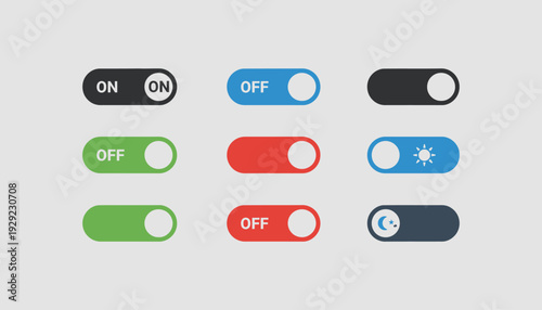 Toggle Switch Vector – ON/OFF States, Interface Design Styles, User Interaction Control Graphic