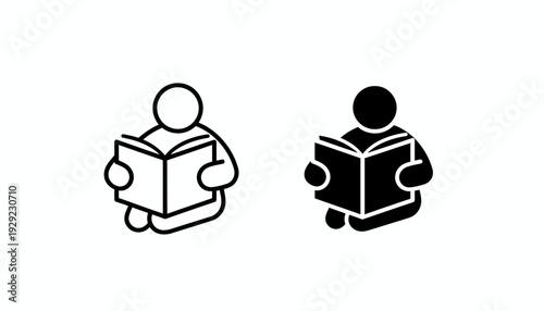 Reading Icon Vector – Person with Book, Literacy Symbol, Education, Knowledge Graphic