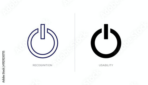 Power Button Vector – Recognition vs Usability, Design Principles, Interface Symbol Comparison Graphic