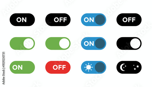 Toggle Switch Vector – ON/OFF States, Interface Design Styles, User Interaction Control Graphic