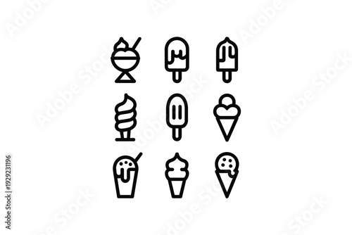 Ice cream icon set with various frozen treat illustrations