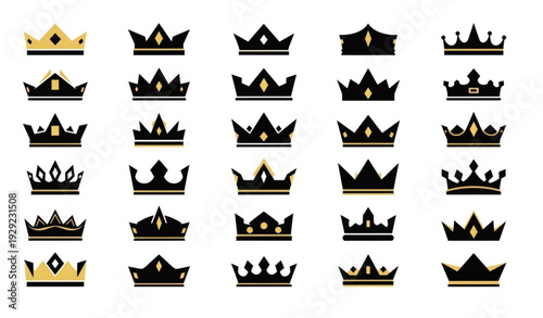 King Crown Glyph Mega Icon Set Royal Silhouette Collection Vector EPS 10