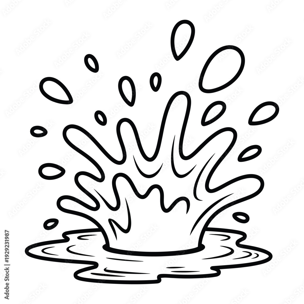 Fototapeta premium Dynamic Water Splash Illustration: A monochrome illustration captures the moment of a water splash, showcasing the fluid dynamics and energy of water in motion.