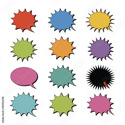 Vivid Speech Bubbles: A collection of diverse, colorful speech bubbles, each radiating a unique expression. conveying communication and expression
