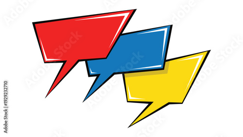 Pop Art Speech Bubbles: A vibrant illustration showcasing three colorful speech bubbles with dynamic lines, ideal for conveying thoughts, ideas, or dialogues. 