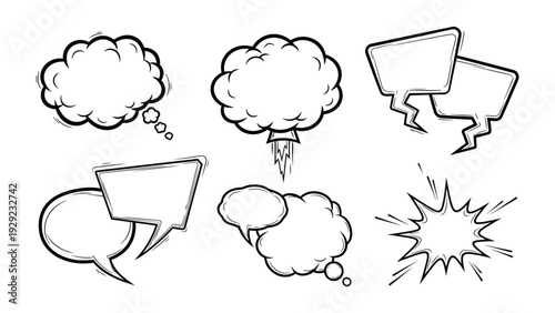 Communication Bubbles: A collection of various comic speech bubbles and thought bubbles. These simple and expressive vector illustrations are perfect for adding visual interest to your design project.