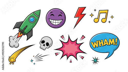 Comic Book Elements: A vibrant collection of comic book elements, each one a burst of color and energy, ready to add excitement to any project.
