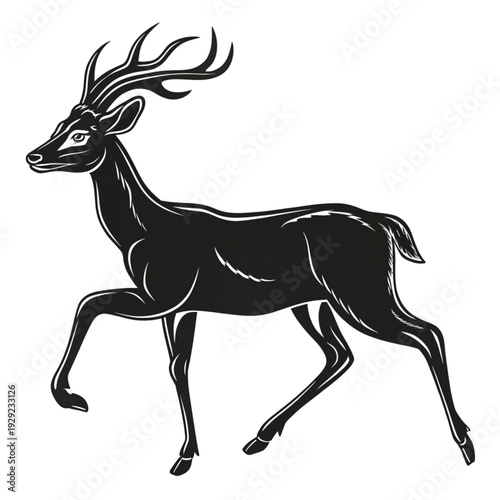 Elegant black and white illustration of a majestic stag in profile