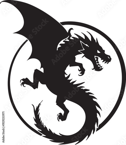 Flying black dragon silhouette vector illustration
